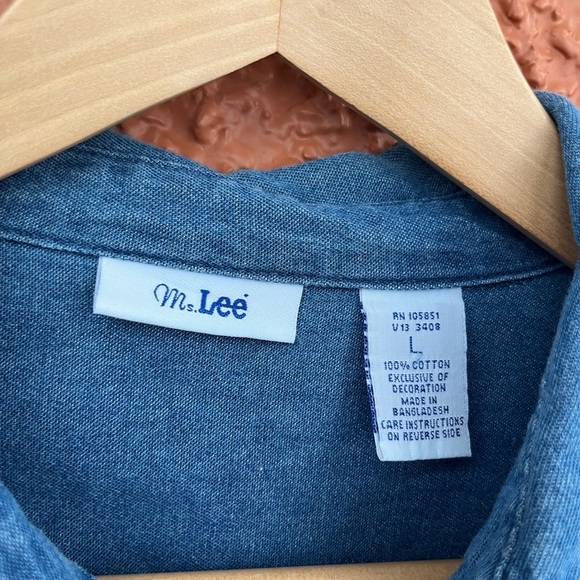 Women’s Lee Denim Fall Patchwork Embroidered Button Down Size Large 100% Cotton - Picture 2 of 6